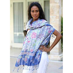 Silk 'Sapphire Mums' Batik Shawl (Indonesia)