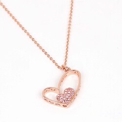 Rose Goldtone Streched Heart Necklace
