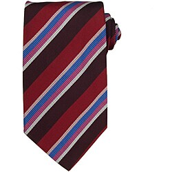 Etro Milano Men's Silk Burgundy, Red and Blue Diagonal Stripes Tie