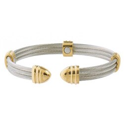 Sabona Classic Cable Stainless Steel and 18k Gold-plating Magnetic Bracelet