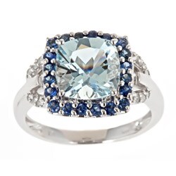 Dyach 14k White Gold Aquamarine, Blue Sapphire and 1/10ct TDW Diamond Ring (G-H, I1-I2)