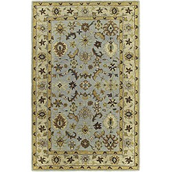 Handmade Khazana Light Blue Cloisters Azure Wool Rug (5' x 7.9')
