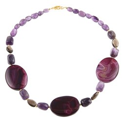 Goldplated Agate Slices, Amethyst and Smokey Quartz Necklace