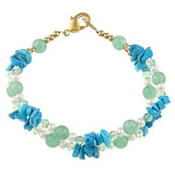 Goldplated Blue Howlite, Aventurine, Crystal Bracelet