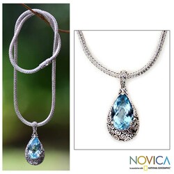 Sterling Silver 'Azure Teardrop' Blue Topaz Necklace (Indonesia)