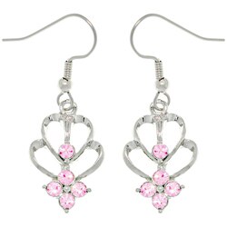 CGC Silvertone Abstract Hearts Pink Crystal Earrings