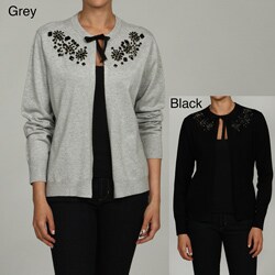 Elio Women's Beaded Open-front Tie-neck Cardigan