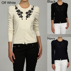 Elio Women's Beaded Puff-shoulder Cardigan 