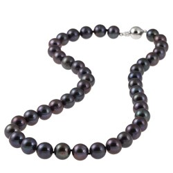 Sterling Silver Blue/Black Freshwater Pearl Necklace (9.5-10.5 mm)