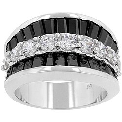 Kate Bissett Silvertone Created Onyx and Cubic Zirconia Fashion Ring