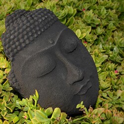 Volcanic Ash Black Standing Buddha Face Sculpture (Indonesia)