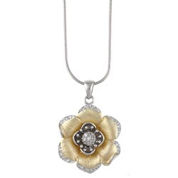 Two-tone White Round-cut Cubic Zirconia Floral Necklace
