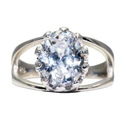 Sterling Silver Crown-set Oval Cubic Zirconia Ring