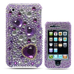 Premium Apple iPhone 3G/ 3GS Purple Heart Rhinestone Case