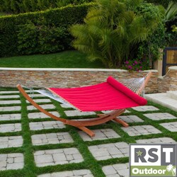Cantina Wood Arc Sunbrella Cypress/ Jockey Red Hammock Set