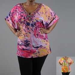 Madison Paige Plus Size Beaded V-neck Tunic Top 