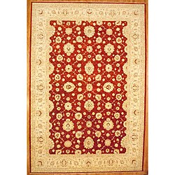 Afghan Hand-knotted Oushak Red/ Ivory Wool Rug (12' x 17'9) 