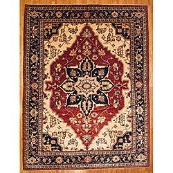 Afghani Hand-knotted Red/ Navy Oushak Wool Rug (11'6 x 15'2)