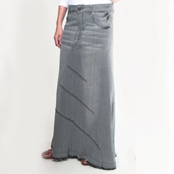 Tabeez Women's Frayed Grey Long Denim Skirt