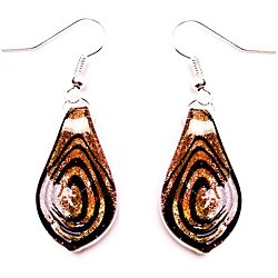 Bleek2Sheek Murano-inspired Glass Black and Gold Swirl Teardrop Earrings