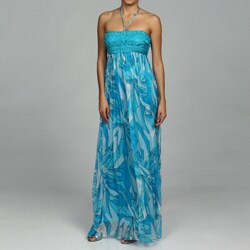 Issue New York Women's Silk Crochet Halter Maxi Dress