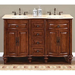 Silkroad Exclusive Wood and Crema 55-inch Marble Double Bathroom 