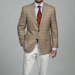 Arnold Brant Men's Light Khaki Plaid Wool Slim-fit Sportcoat