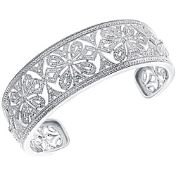 Sterling Silver 1/6ct TDW Diamond Ornate Cuff Bracelet (H-I, I3)