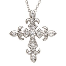 Silvertone White Cubic Zirconia Cross Pendant