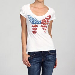 Jessica Simpson Women's V-neck American Flag Butterfly Shirt