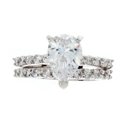 NEXTE Jewelry Silvertone Pear Cubic Zirconia Bridal-style Ring Set