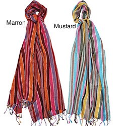 Striped Fringed Viscose Scarf (India)