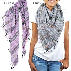 Plaid Fringed Viscose Scarf (India)