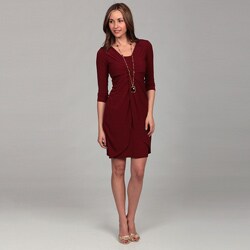 London Times Women's Chutney 3/4-sleeve Waterfall Dress