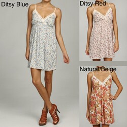 Elan Women's Floral Lace Trim Spaghetti Strap Dress
