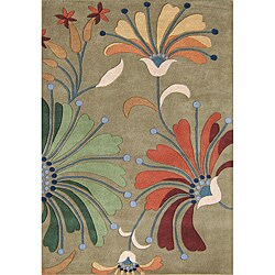 Handmade Tufted Eastern Khaki Green Wool Rug (4' x 6')