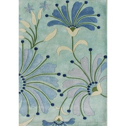 Handmade Tufted Eastern Blue Wool Rug (5' x 8')