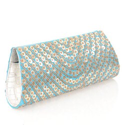 Fabric and Two-tone Embroidery Blue Clutch (India)