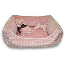 Pink and White Mini Dots Microplush Pet Bed with Toy and Thro