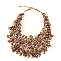 Wire-woven Bronze and Multicolored Glass Beads Bib Necklace (India)