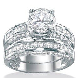 Ultimate CZ Platinum over Silver Cubic Zirconia Bridal-Inspired Ring Set