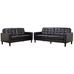 Caledonia Black Leather Modern Sofa and Loveseat Set
