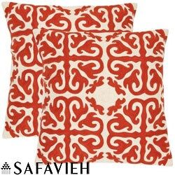 Morrocan 18-inch Embroidered White/ Orange Decorative Pillows (Set of 2)
