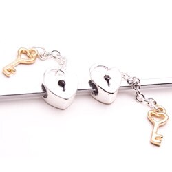 Bleek2Sheek 14k Gold and Silver Heart Lock and Key Beads (Set of 2)