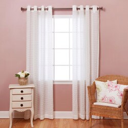 Ruched Check Sheer 84-inch Grommet Curtain