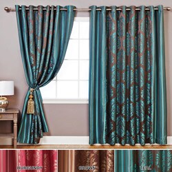 Wide Width Damask Jacquard Grommet 84-inch Curtain Pair