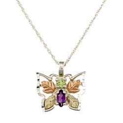Black Hills Gold over Silver Peridot and Amethyst Butterfly Necklace