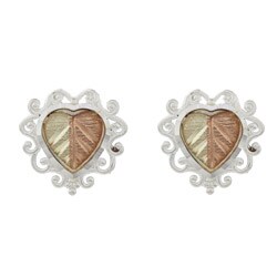 Black Hills Gold over Silver Filigree Heart Stud Earrings