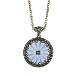 MARC Sterling Silver Blue Sunray Crystal and Marcasite Necklace
