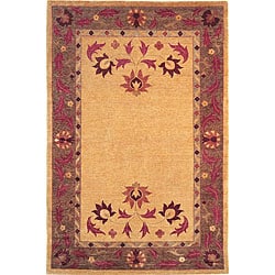 Hand-knotted Gold 'English Rose' Wool Rug (8' x 10')